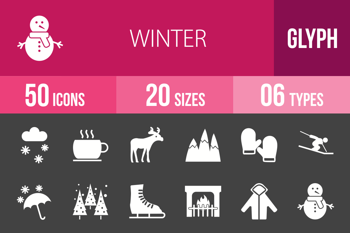 50 Winter Glyph Inverted Icons - Overview - IconBunny