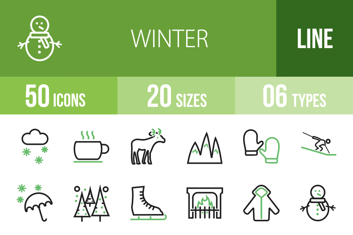 50 Winter Line Green Black Icons - Overview - IconBunny