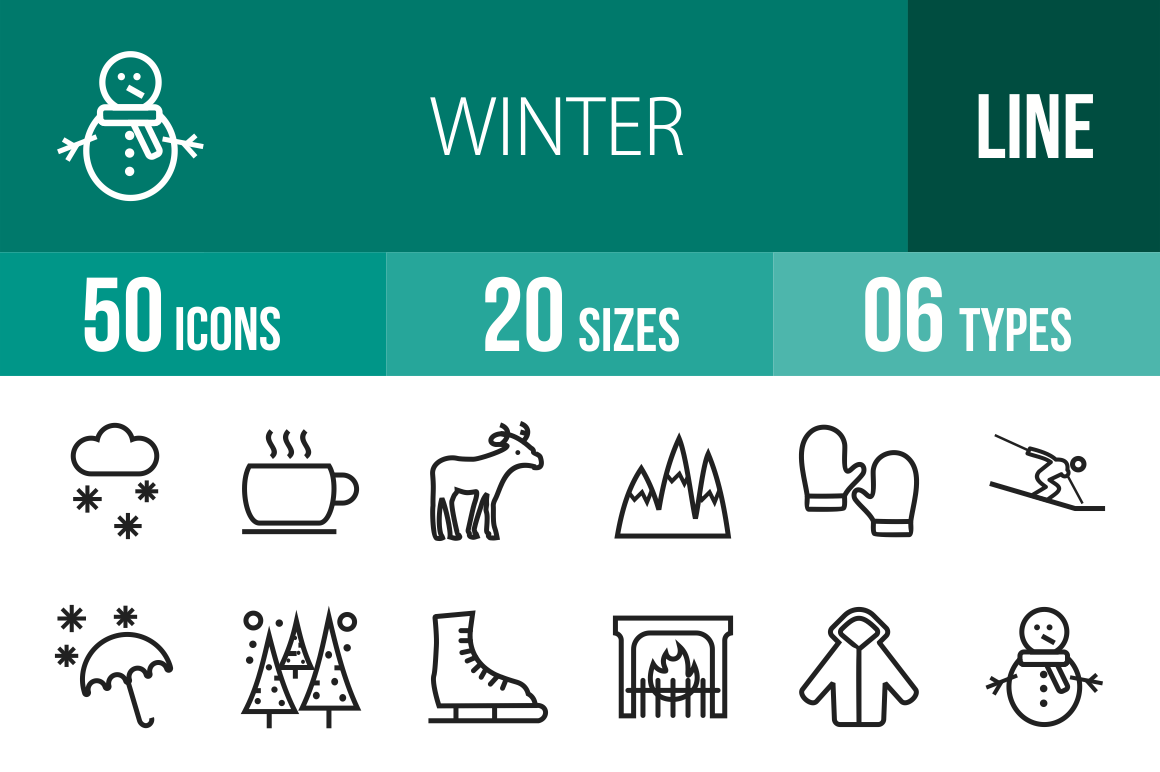 50 Winter Line Icons - Overview - IconBunny