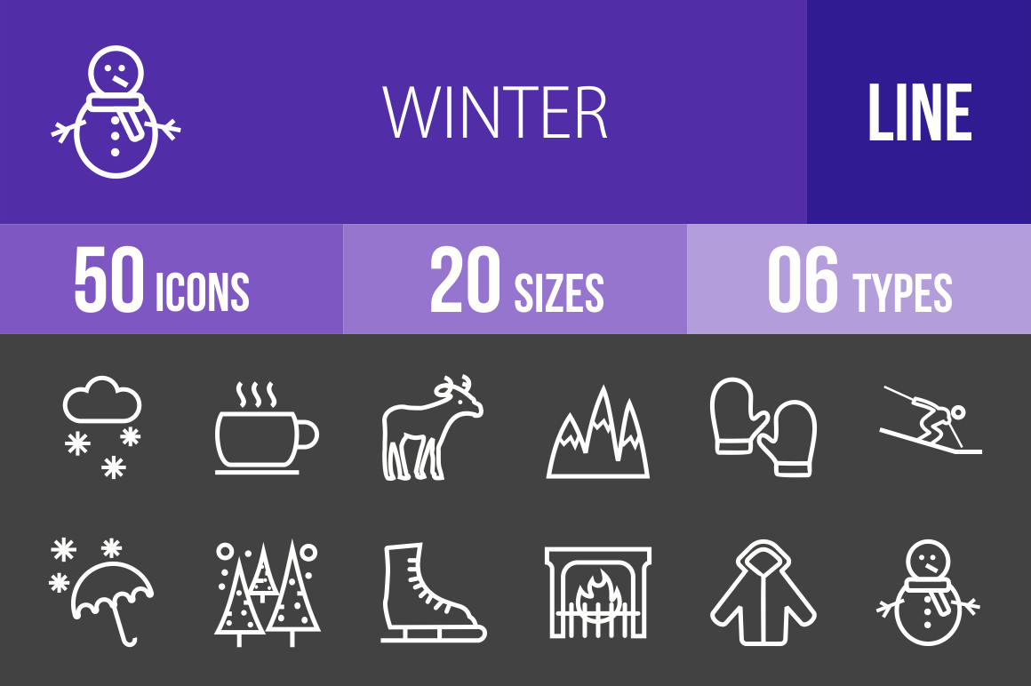 50 Winter Line Inverted Icons - Overview - IconBunny