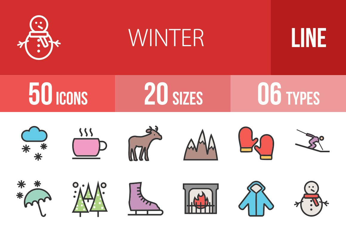 50 Winter Line Multicolor Filled Icons - Overview - IconBunny