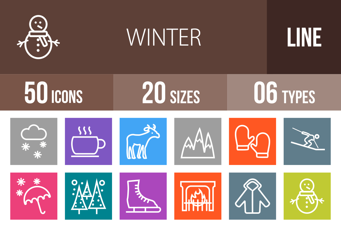 50 Winter Line Multicolor B/G Icons - Overview - IconBunny