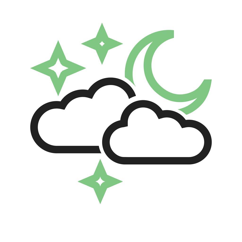 Cloudy with moon Line Green Black Icon - IconBunny