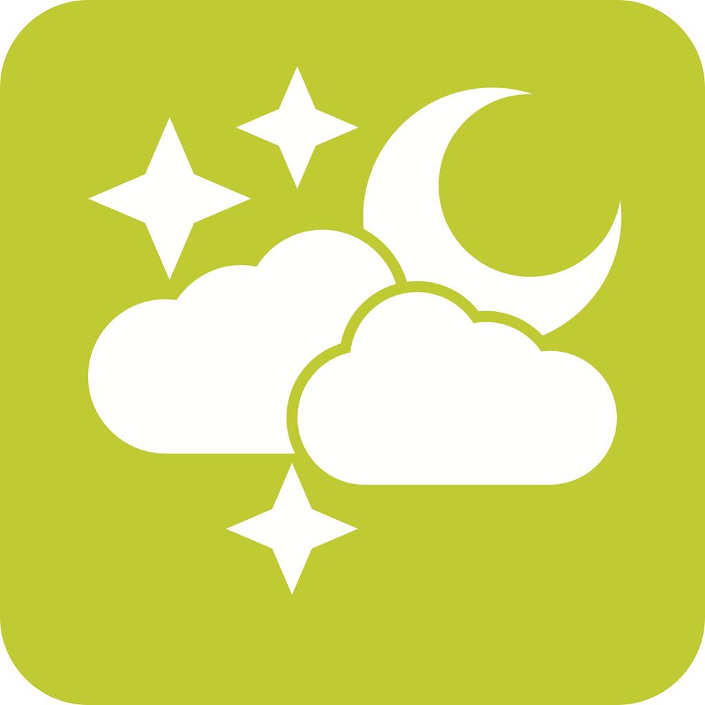 Cloudy with moon Flat Round Corner Icon - IconBunny