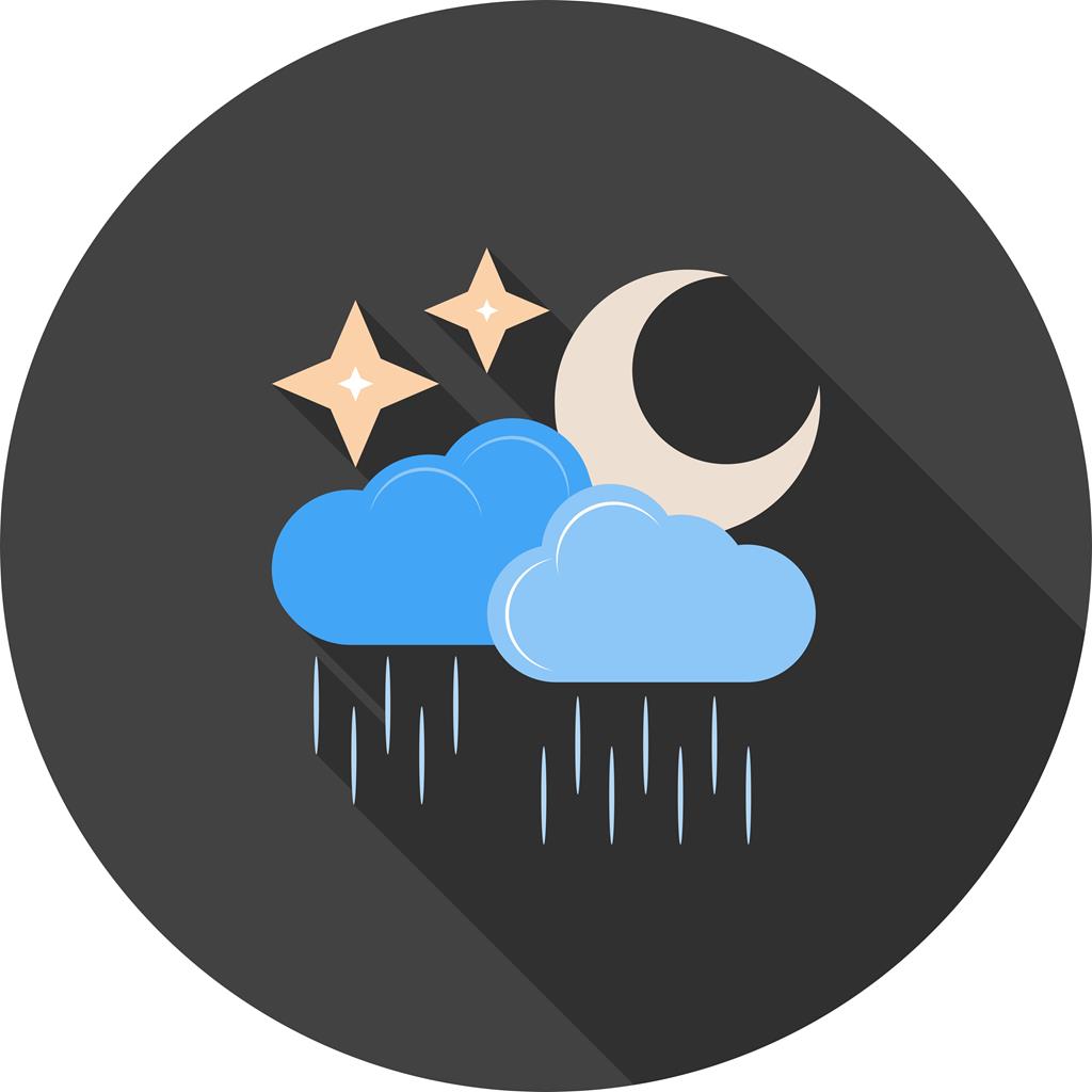 Rainy cloud with moon Flat Shadowed Icon - IconBunny