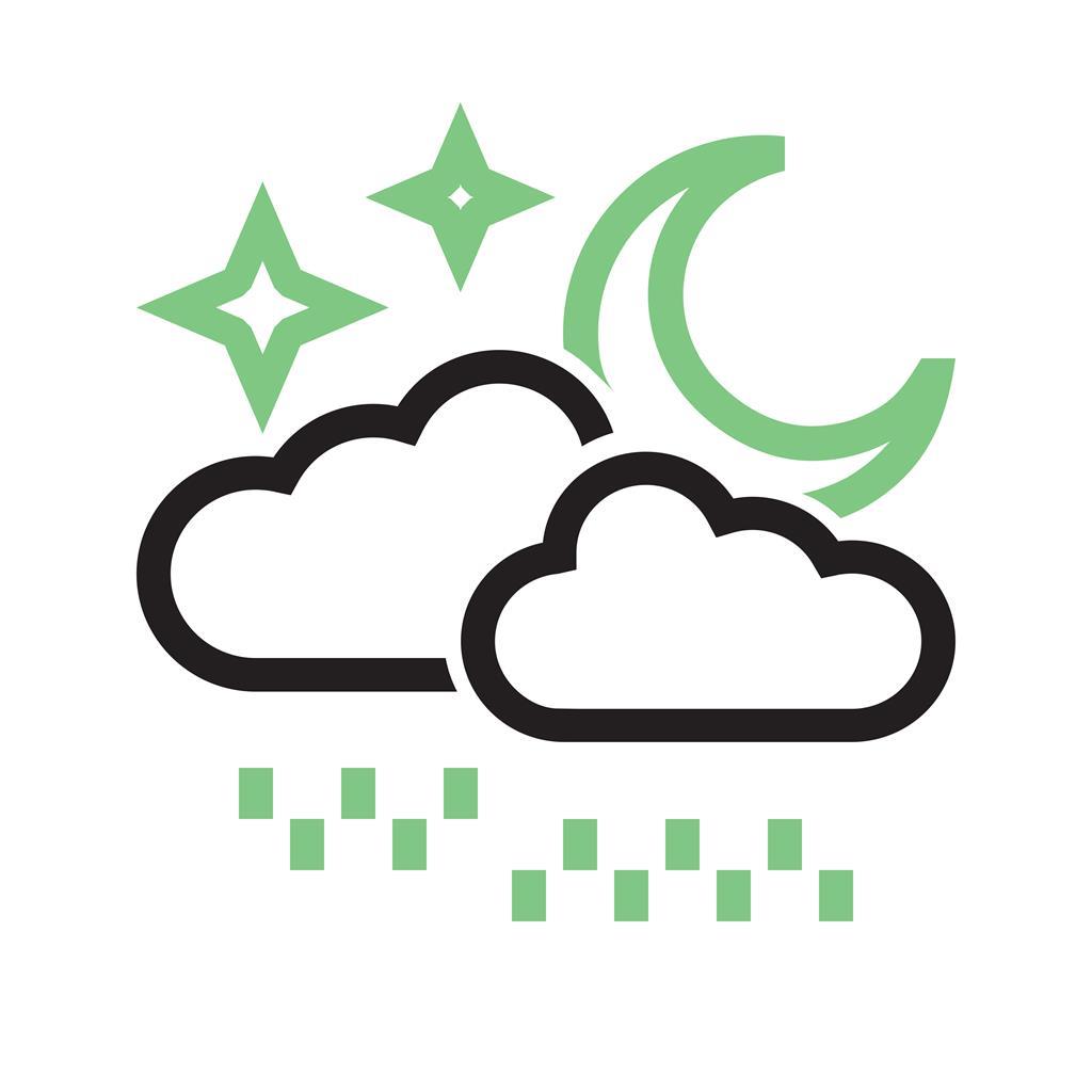 Rainy cloud with moon Line Green Black Icon - IconBunny