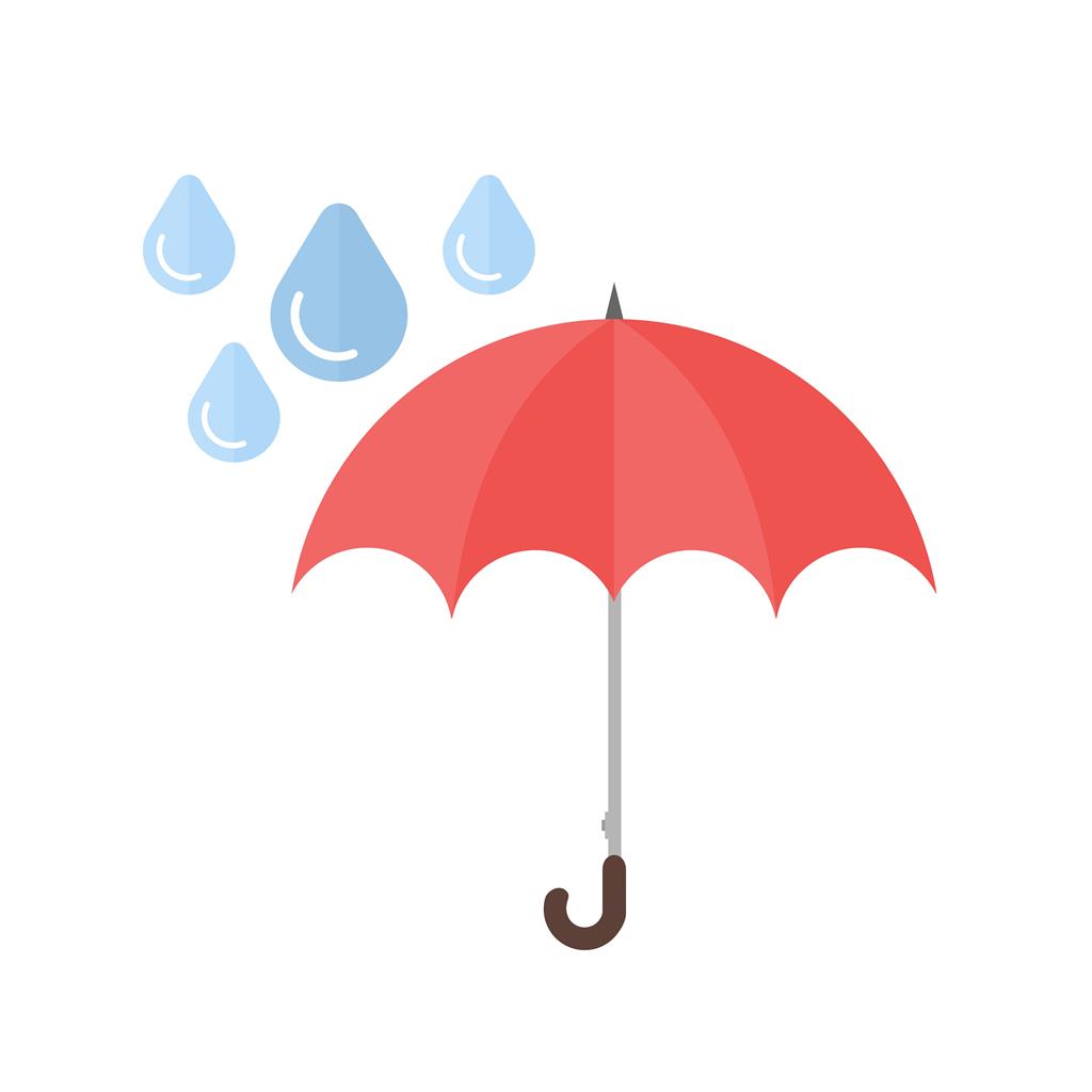 Umbrella with rain Flat Multicolor Icon - IconBunny