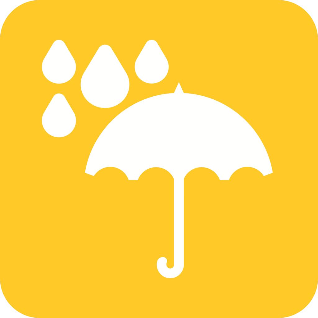 Umbrella with rain Flat Round Corner Icon - IconBunny
