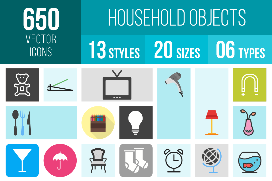 Household Objects Icons Bundle - Overview - IconBunny