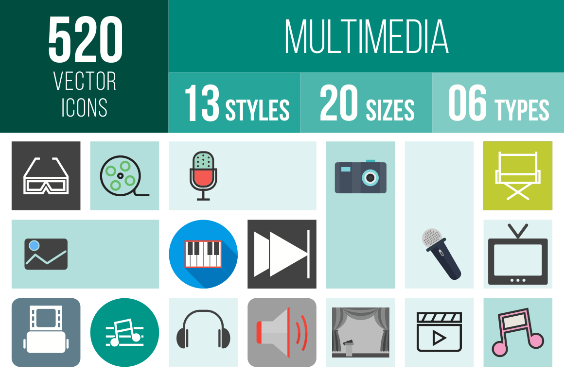 Multimedia Icons Bundle - Overview - IconBunny