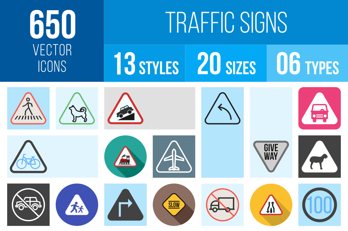 Traffic Signs Icons Bundle - Overview - IconBunny