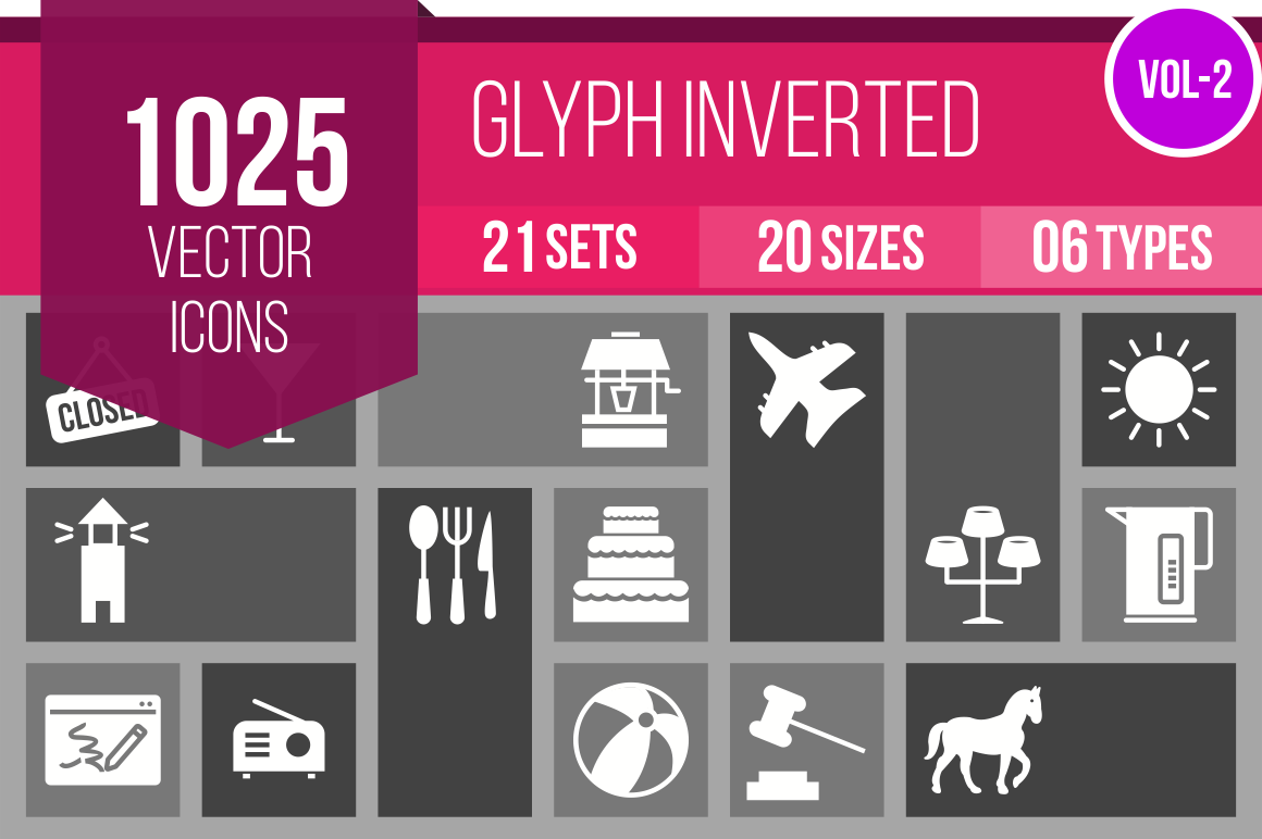 1025 Glyph Inverted Icons Bundle - Overview - IconBunny