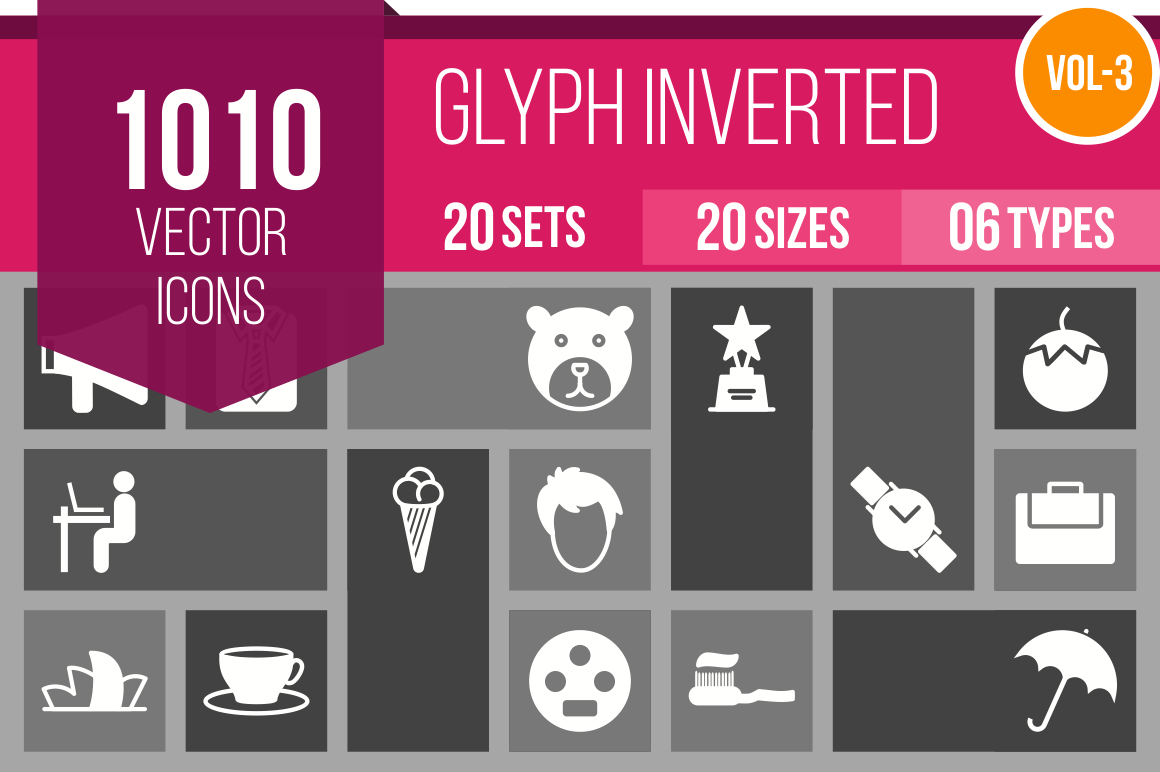 1010 Glyph Inverted Icons Bundle - Overview - IconBunny