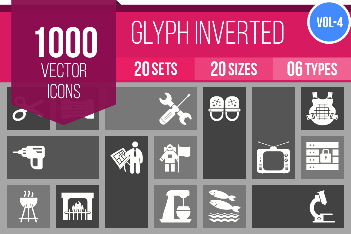 1000 Glyph Inverted Icons Bundle - Overview - IconBunny