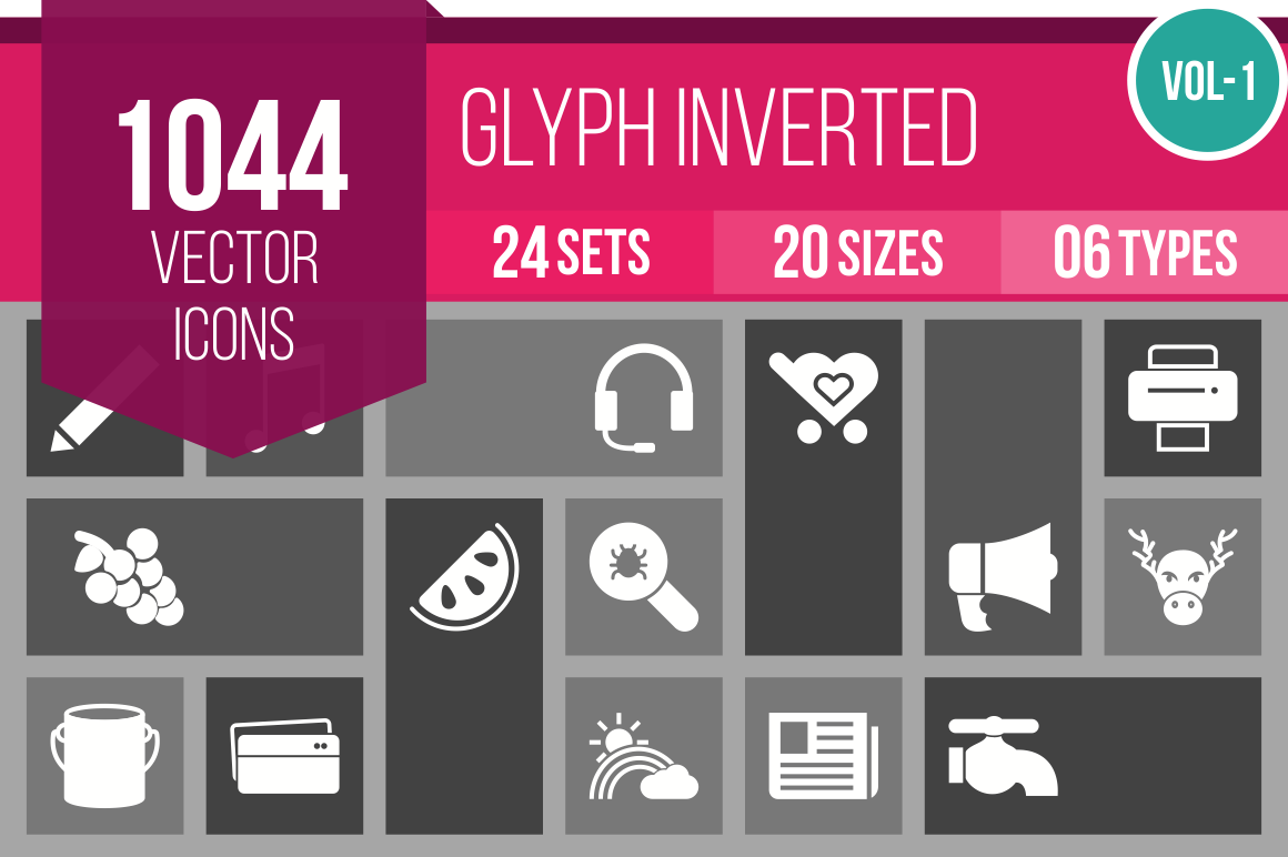 1044 Glyph Inverted Icons Bundle - Overview - IconBunny
