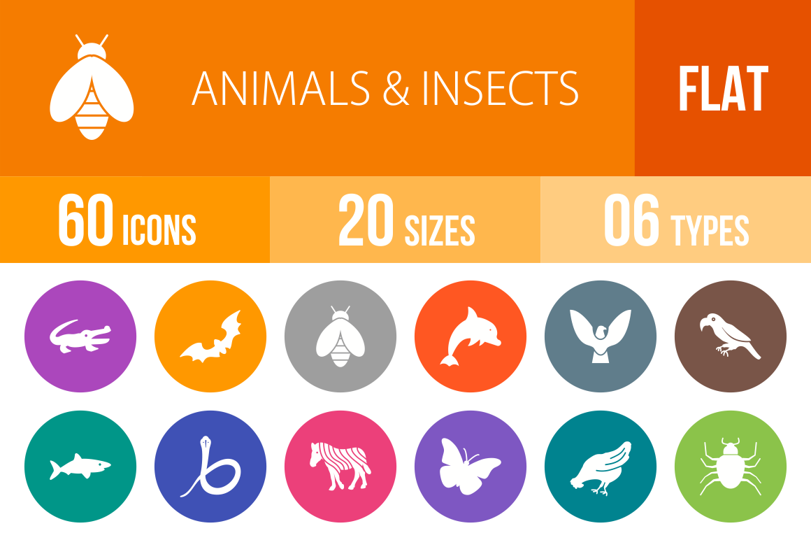 60 Animals & Insects Flat Round Icons - Overview - IconBunny
