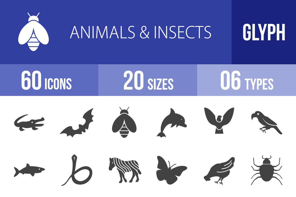 60 Animals & Insects Glyph Icons - Overview - IconBunny