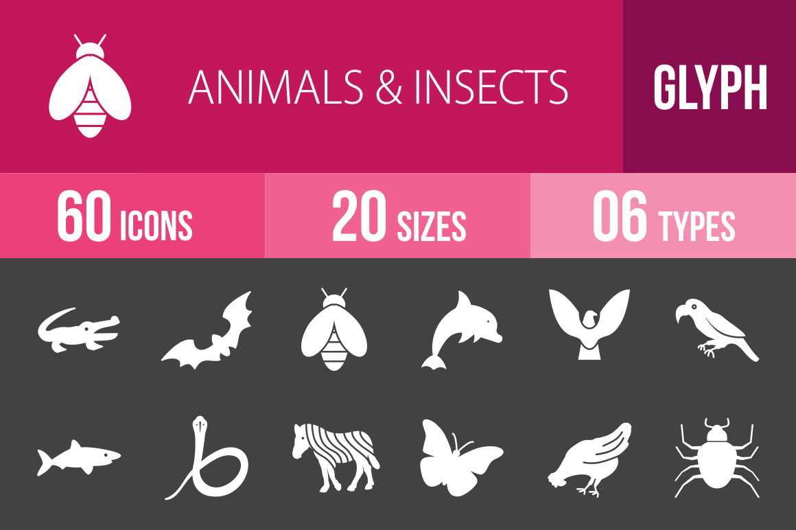 60 Animals & Insects Glyph Inverted Icons - Overview - IconBunny