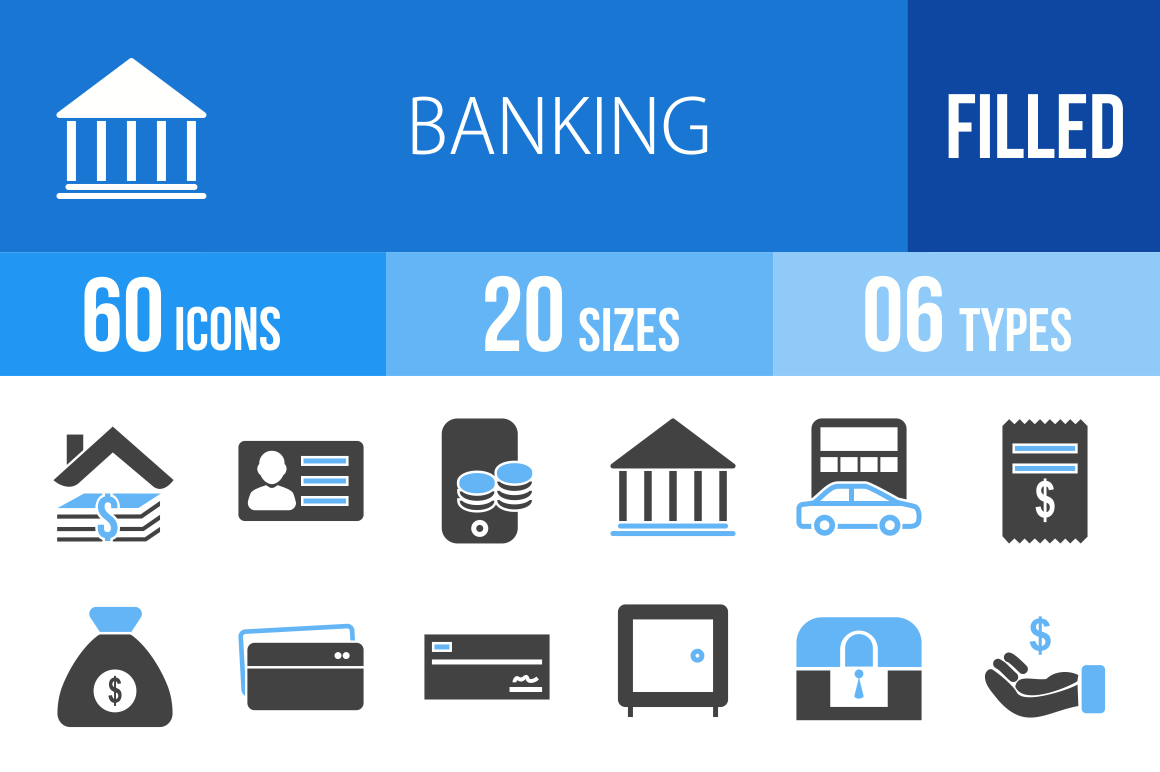 60 Banking Blue & Black Icons - Overview - IconBunny