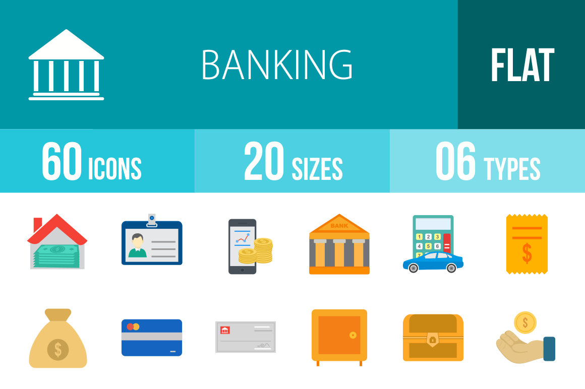 60 Banking Flat Multicolor Icons - Overview - IconBunny