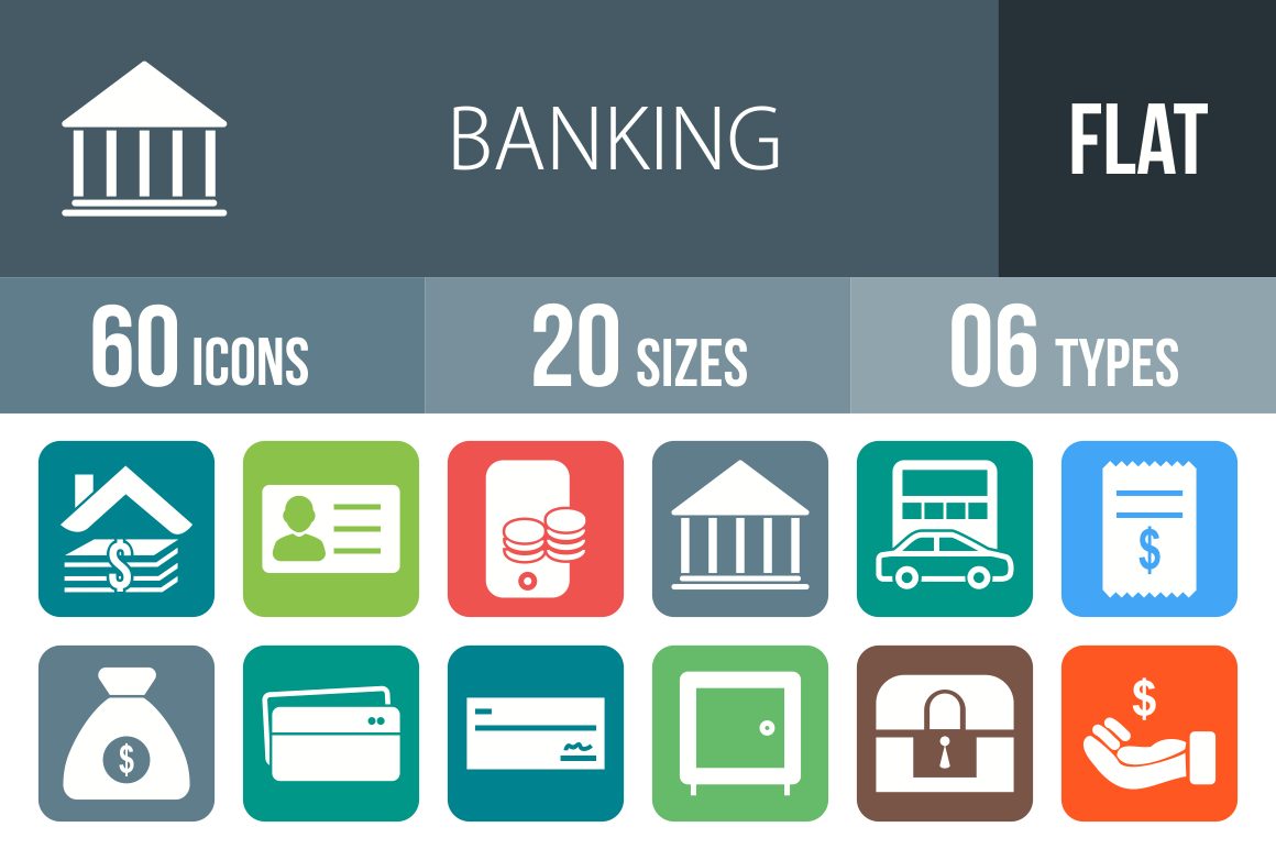 60 Banking Flat Round Corner Icons - Overview - IconBunny