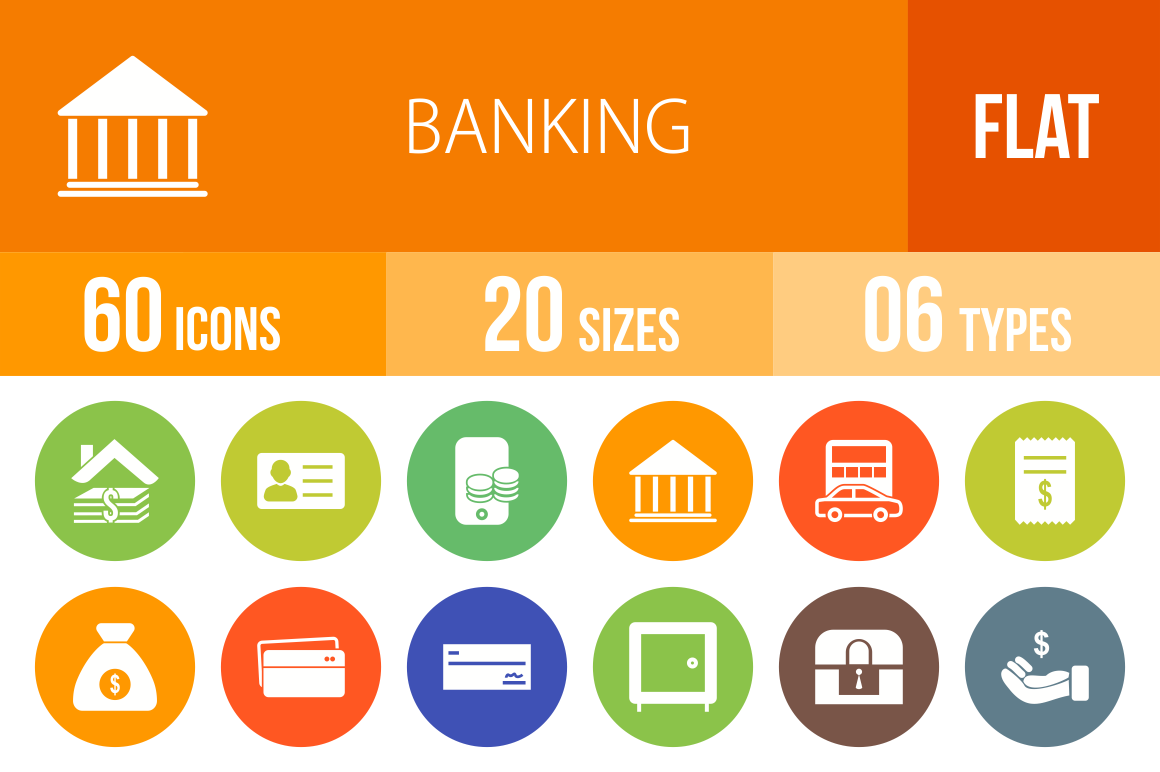 60 Banking Flat Round Icons - Overview - IconBunny