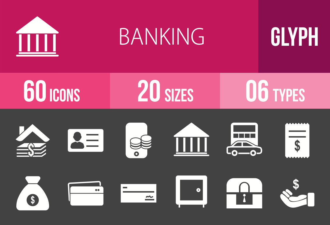 60 Banking Glyph Inverted Icons - Overview - IconBunny