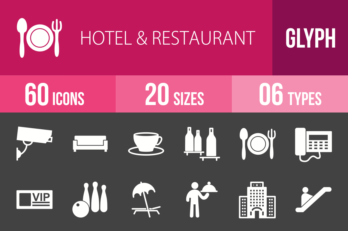 60 Hotel & Restaurant Glyph Inverted Icons - Overview - IconBunny