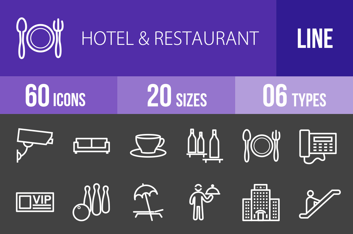60 Hotel & Restaurant Line Inverted Icons - Overview - IconBunny