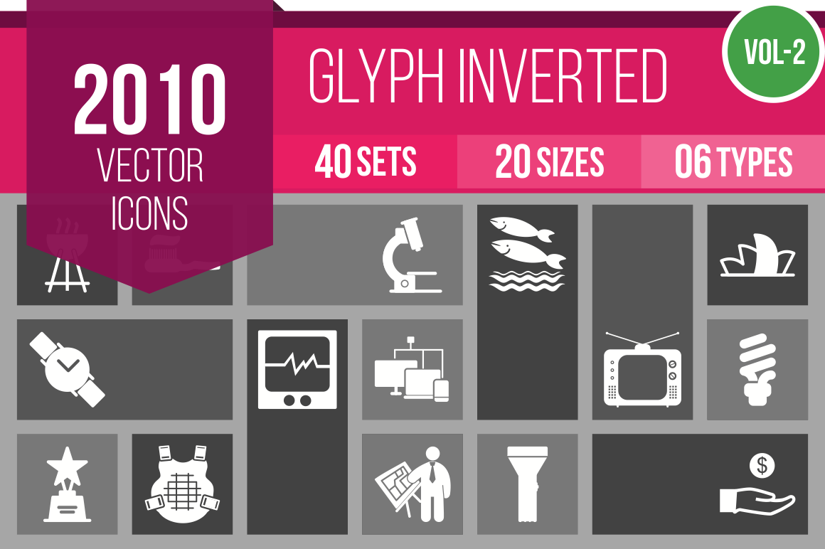 2010 Glyph Inverted Icons Bundle - Overview - IconBunny