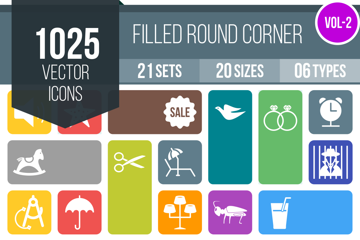 1025 Flat Round Corner Icons Bundle - Overview - IconBunny