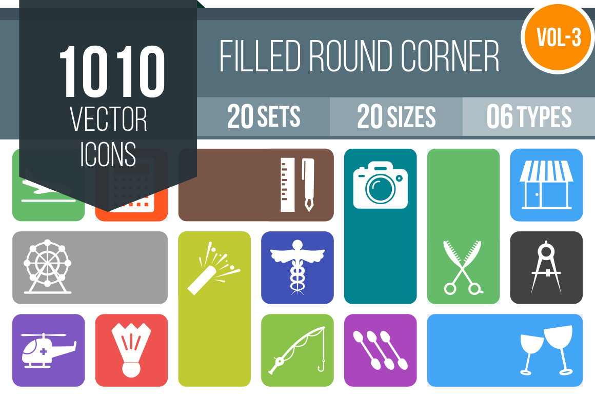 1010 Flat Round Corner Icons Bundle - Overview - IconBunny