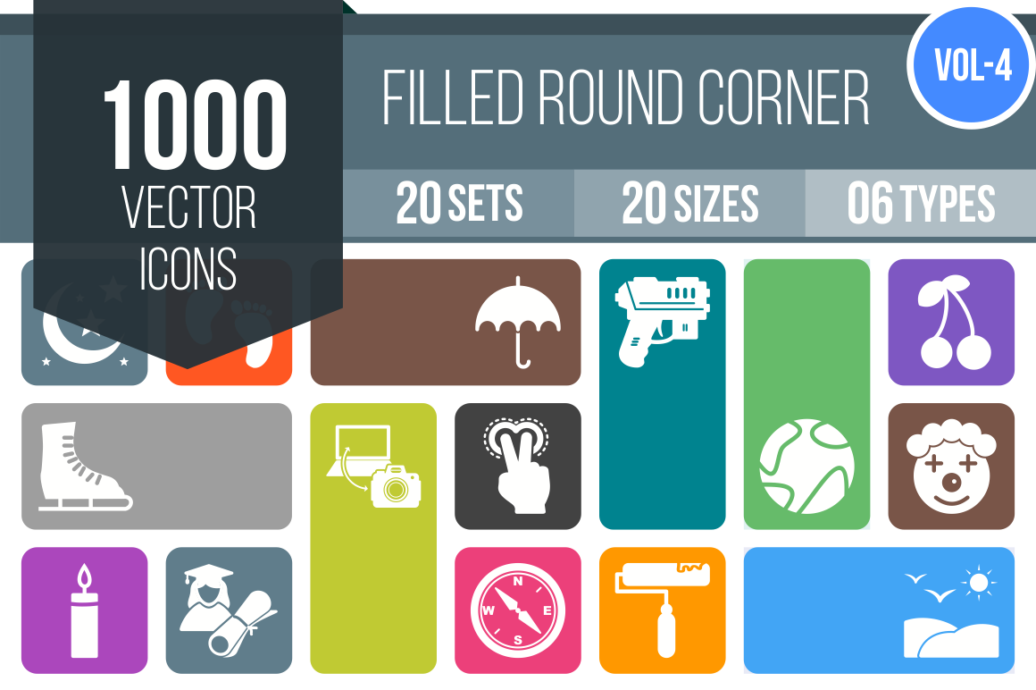 1000 Flat Round Corner Icons Bundle - Overview - IconBunny