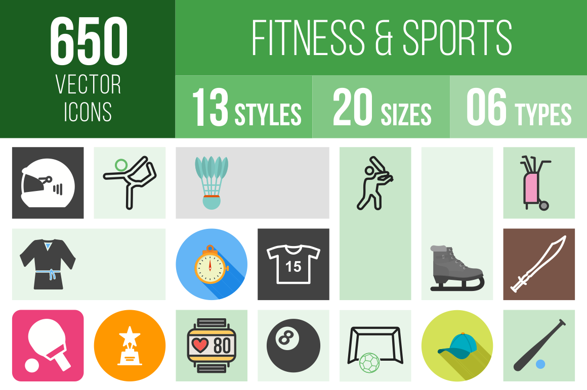 Fitness & Sports Icons Bundle - Overview - IconBunny