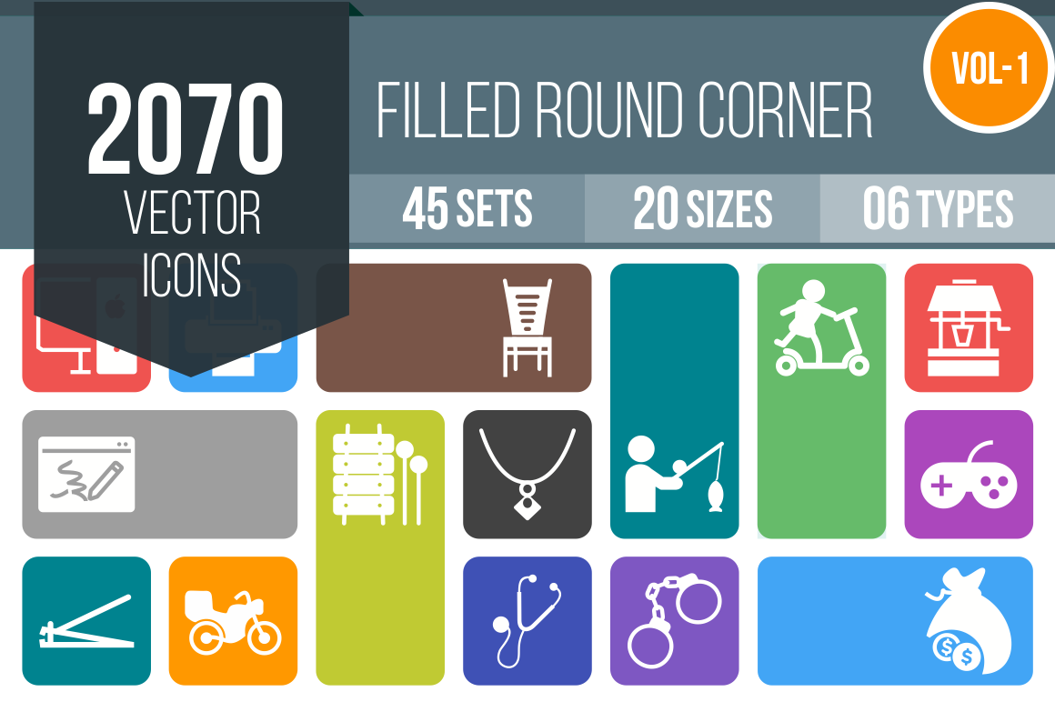 2070 Flat Round Corner Icons Bundle - Overview - IconBunny