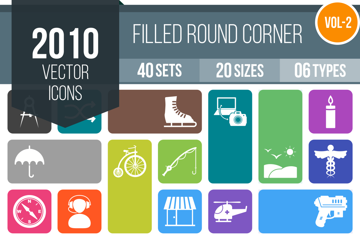 2010 Flat Round Corner Icons Bundle - Overview - IconBunny