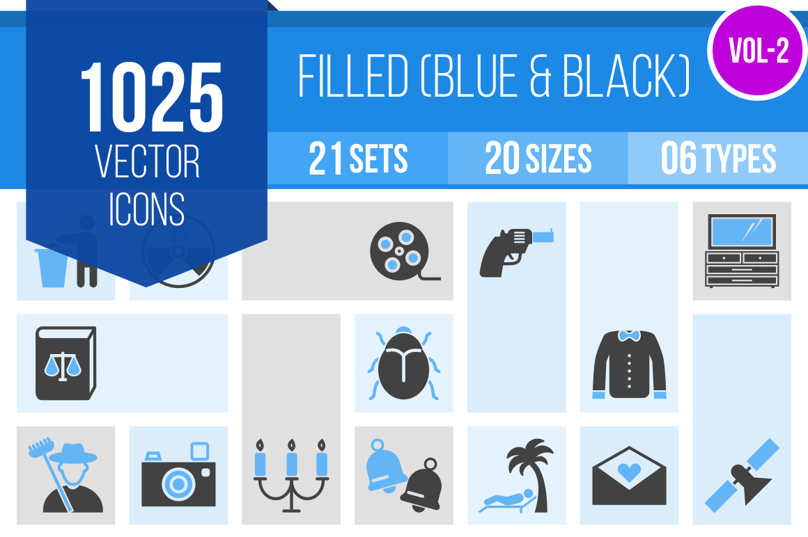 1025 Blue & Black Icons Bundle - Overview - IconBunny
