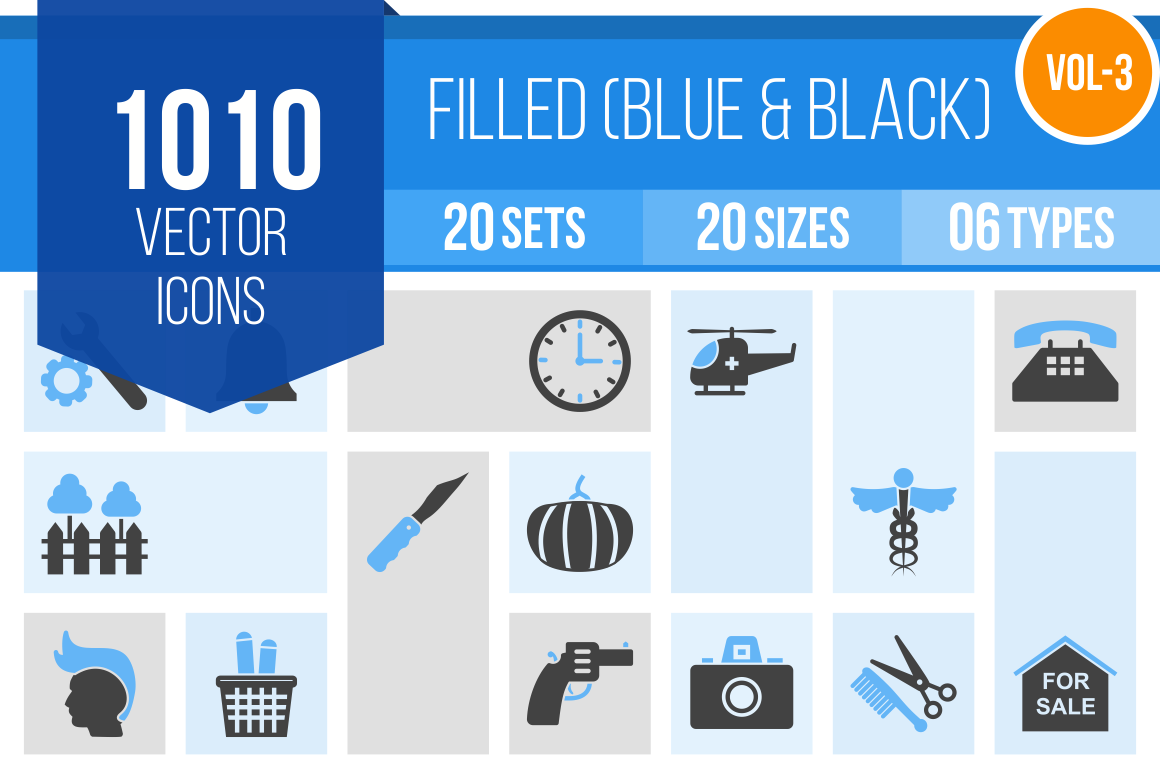 1010 Blue & Black Icons Bundle - Overview - IconBunny