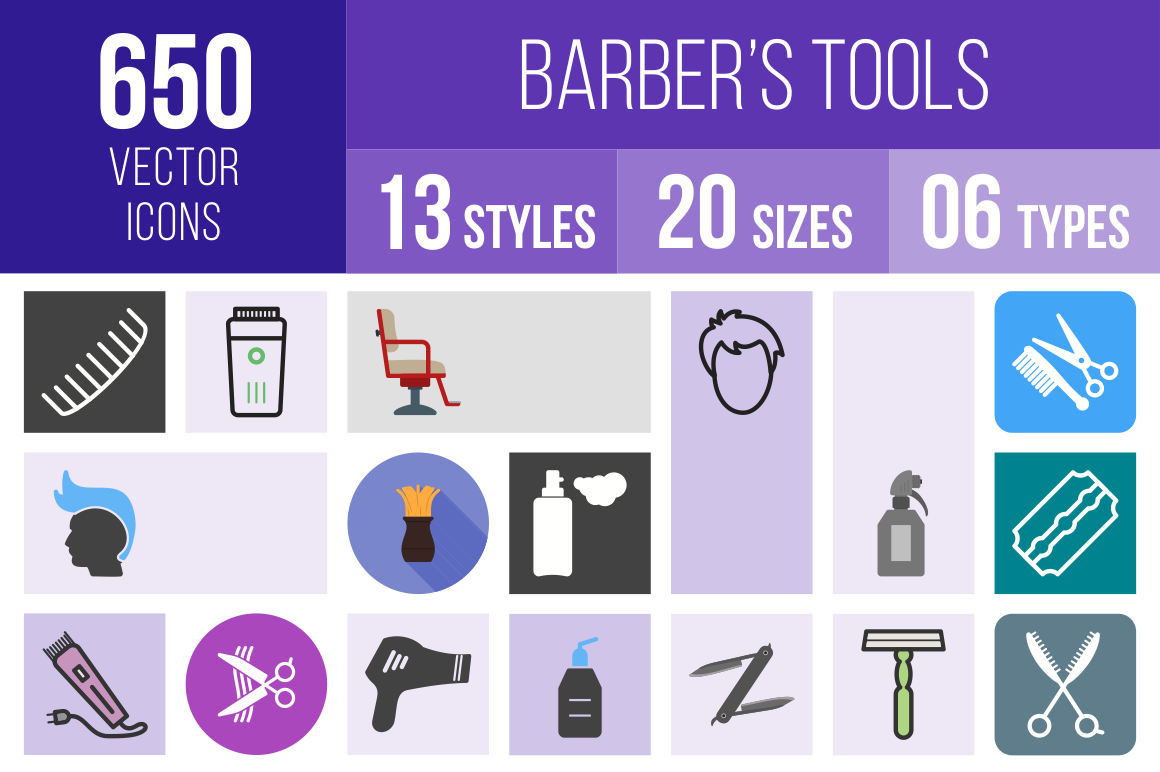Barber's Tools Icons Bundle - Overview - IconBunny