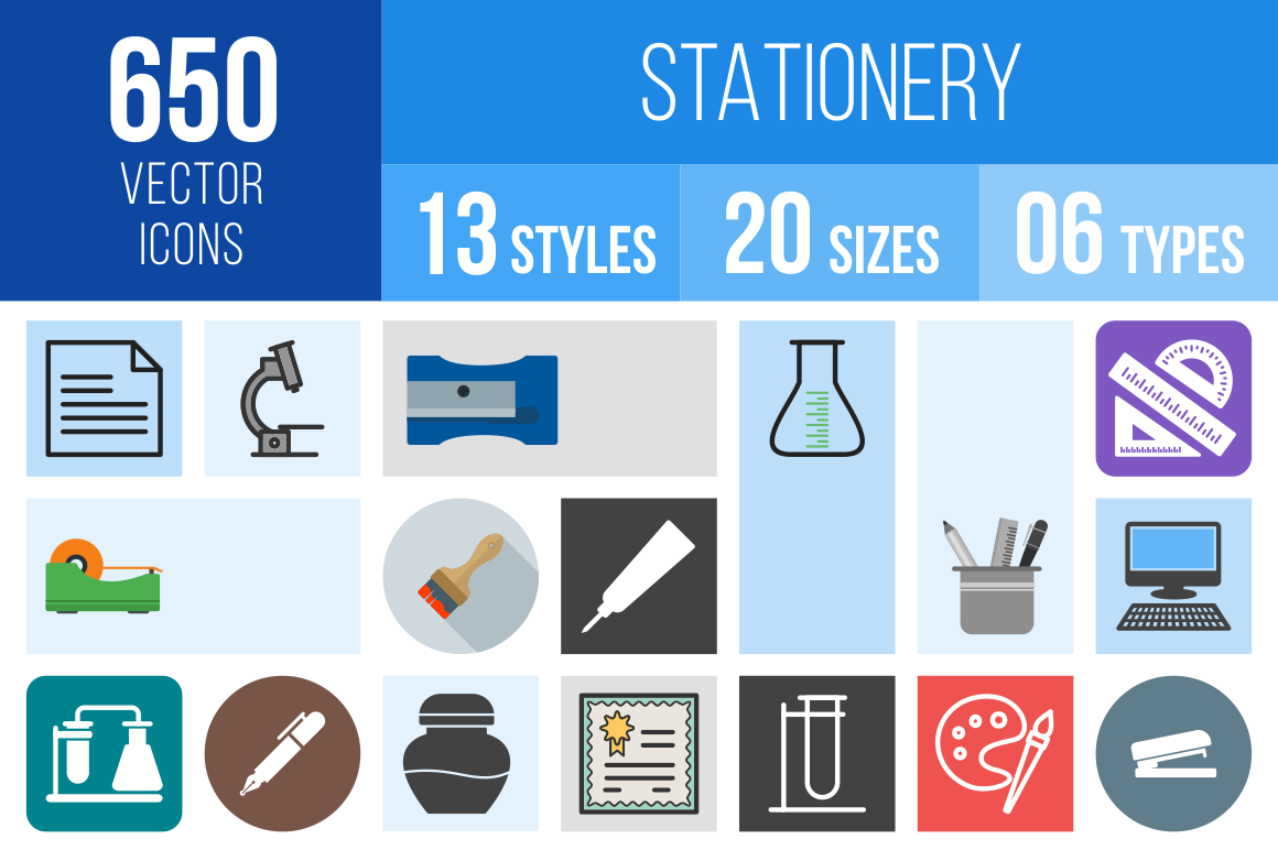 Stationery Icons Bundle - Overview - IconBunny