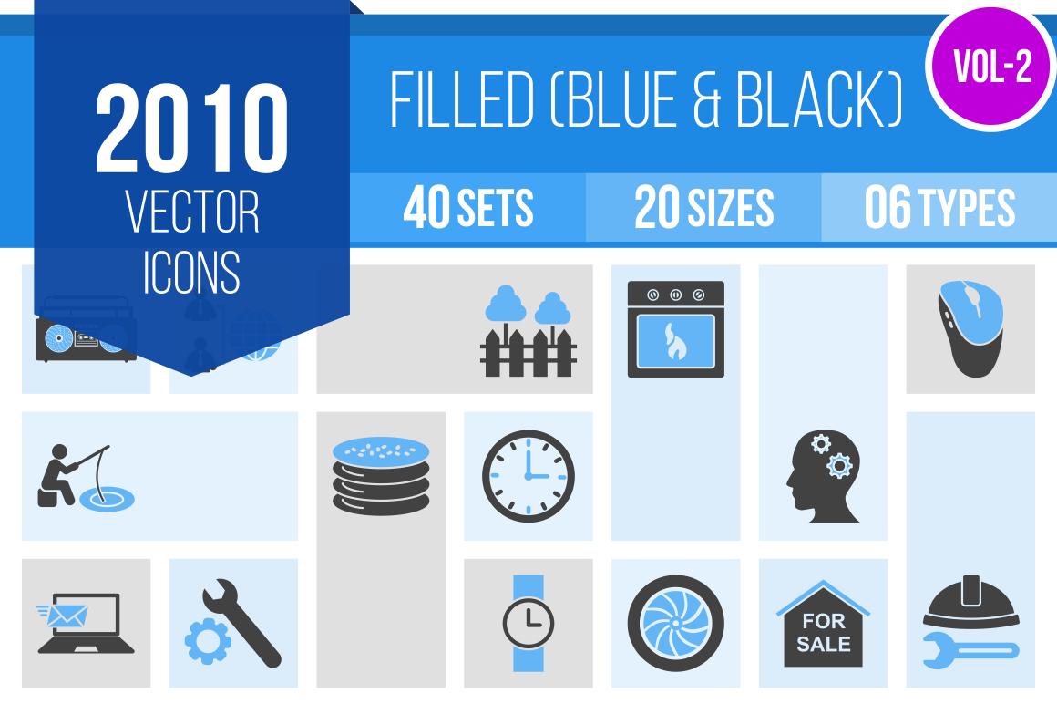 2010 Blue & Black Icons Bundle - Overview - IconBunny