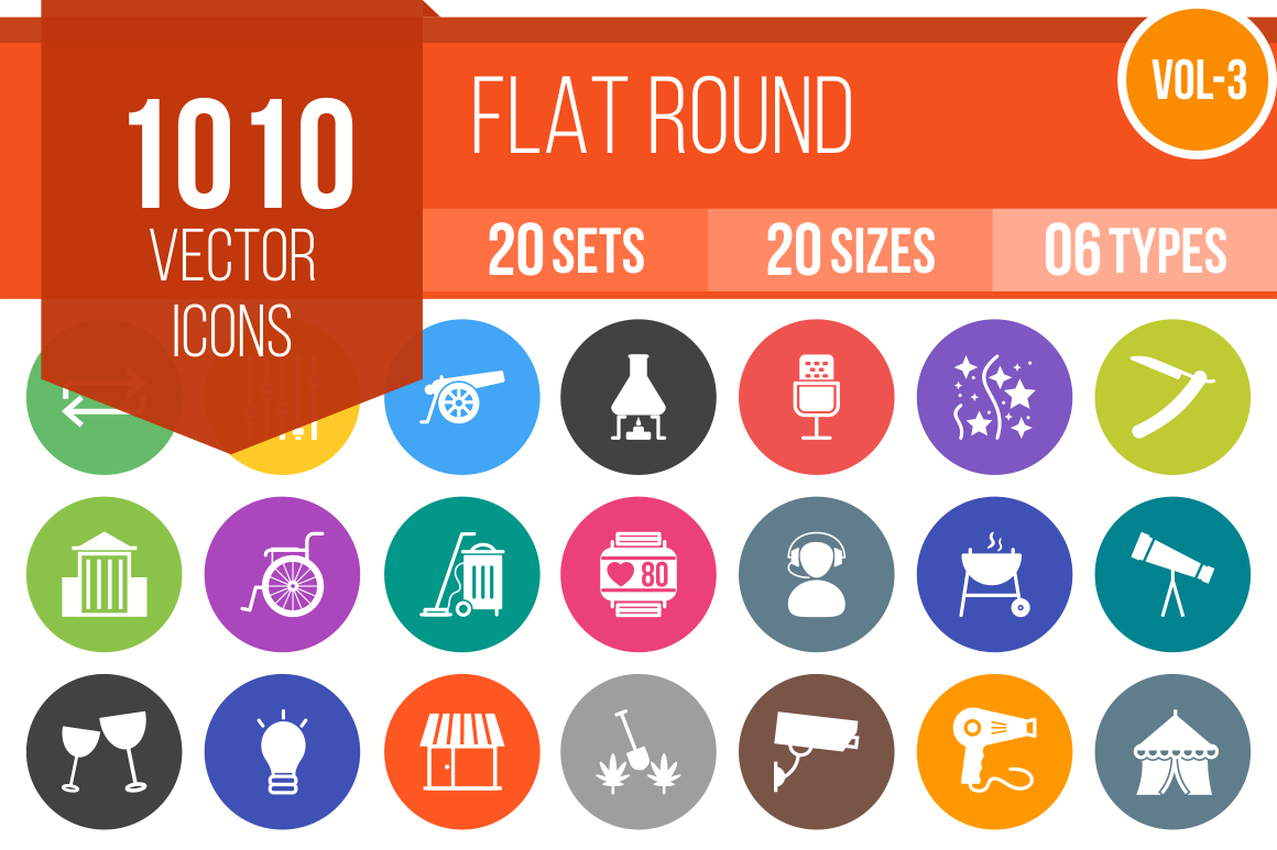1010 Flat Round Icons Bundle - Overview - IconBunny