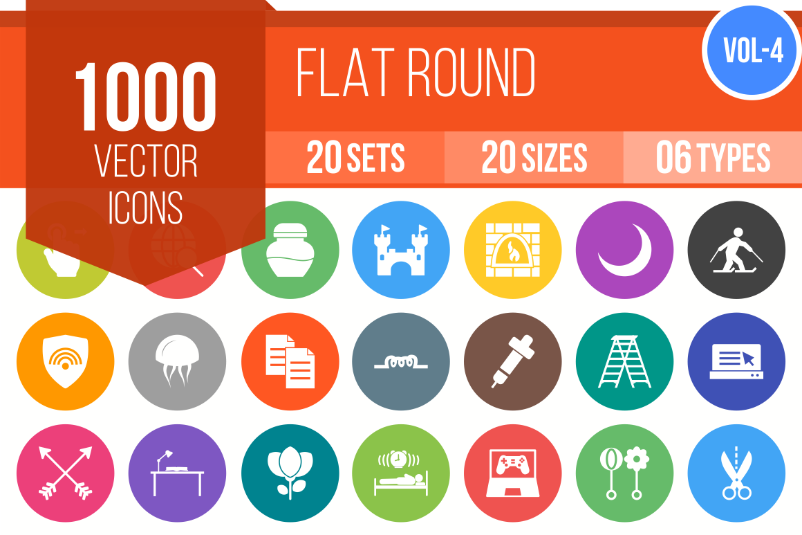 1000 Flat Round Icons Bundle - Overview - IconBunny