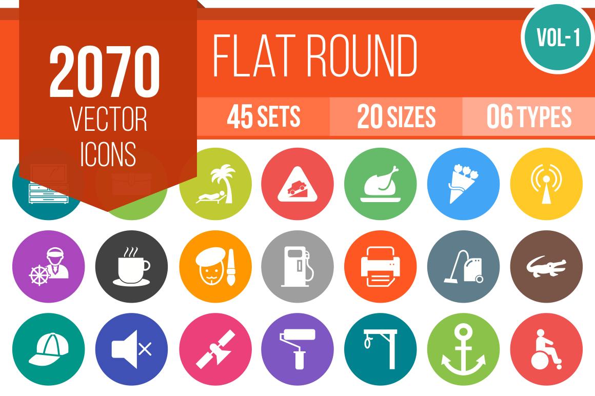 2070 Flat Round Icons Bundle - Overview - IconBunny