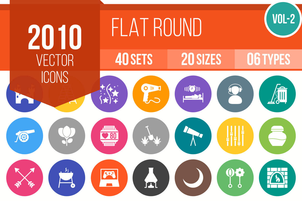 2010 Flat Round Icons Bundle - Overview - IconBunny